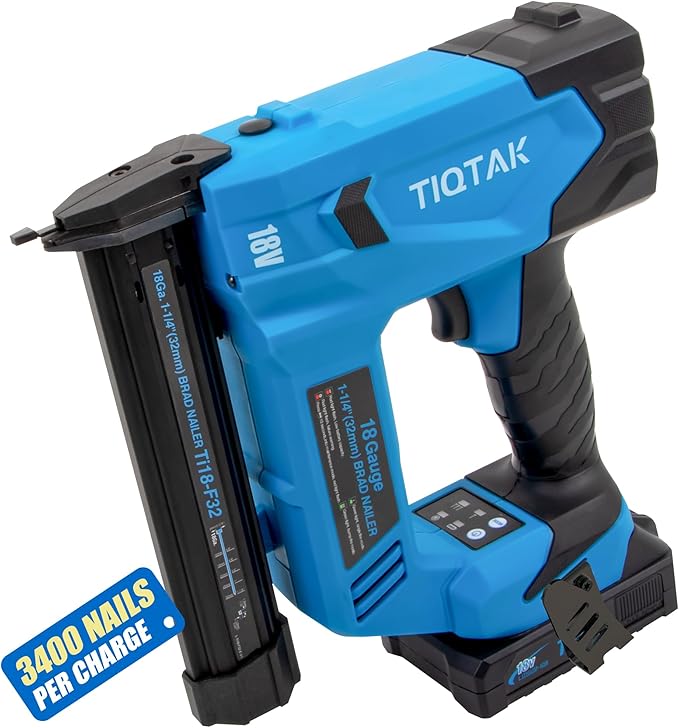 Brad Nailer Cordless, 18 GA Nail Gun Battery Powered, 3400 Nails per Charge, Super-long Runtime,Drives 3/8" to 1-1/4" Nails