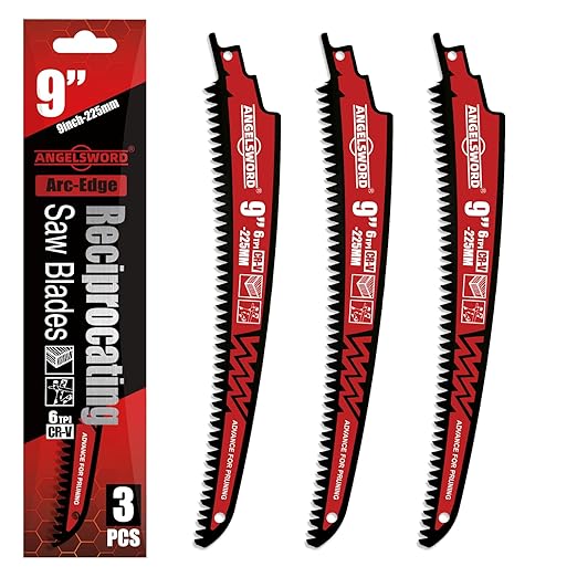 ANGELSWORD 9 Inch Arc Edge Reciprocating Saw Blade, 6TPI, Wood Pruning Saw Blade for Tree Trimming, Wood Cutting, 3 Pack