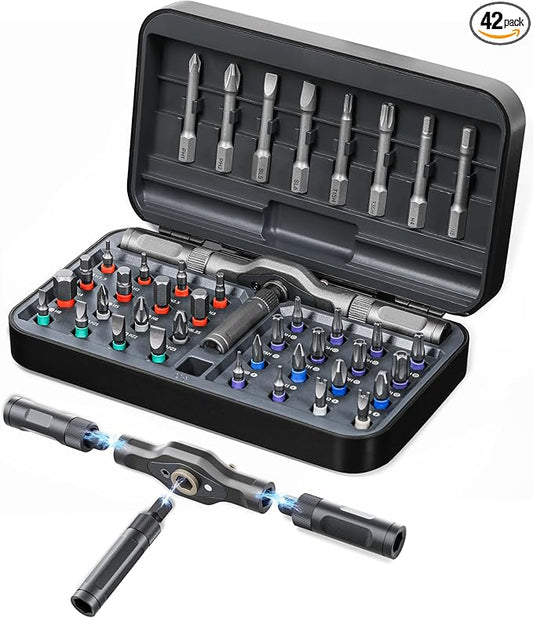 42 in 1 Magnetic Screwdriver Set, T-Handle Ratchet Screwdriver Kits with S2 Steel Bits, Precision Hand Tools for Electronics Repair, DIY Projects, Home Maintenance - Ideal Gift for Men & Women