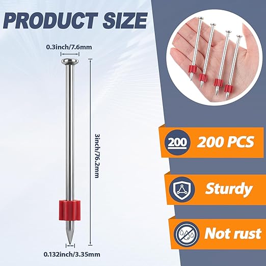 200 Pcs 3" Powder Actuated Fasteners, Sturdy Steel Drive Pins with Red Anti-jam Flute, Single Pin Concrete Nails for Concrete Steel, Fits Most Powder Actuated Tools