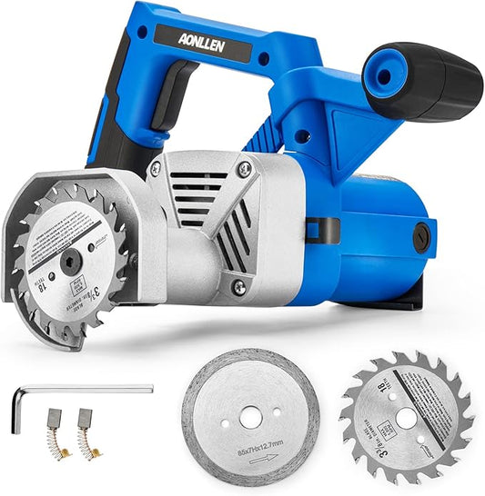 toe kick saw 3-3/8 In. 6.8 Amp Electric Circular Saw With 2pcs Carbide Tipped Blades For Woods,1pcs Grit Diamond Blades For Tile Cuts,special Undercut Saw For Removing Subfloor or Tiles
