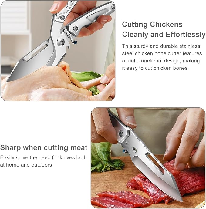 5-in-1 stainless steel kitchen poultry shears,spatchcock turkey shears heavy duty professional,butcher bone cutting scissors;,kitchen poultry scissors all purpose for food,meat,cooking