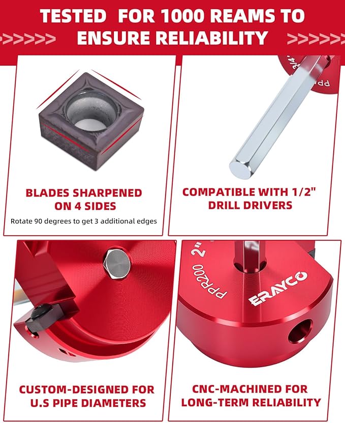 Erayco 1-1/4" PVC Pipe Reamer, Plastic Pipe Fitting Reamer Tool, Fit into Standard 1/2" Drills, PVC Fitting Saver for SCH40 PVC CPVC ABS Pipe (1-1/4 Inch)