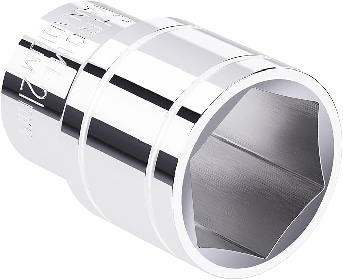 21mm Shallow Socket, 1/2 Inch Drive, 6-Point, Metric, Heat Treated CR-V Steel Short Sockets, Full Polishing, 1.5 Inch Length