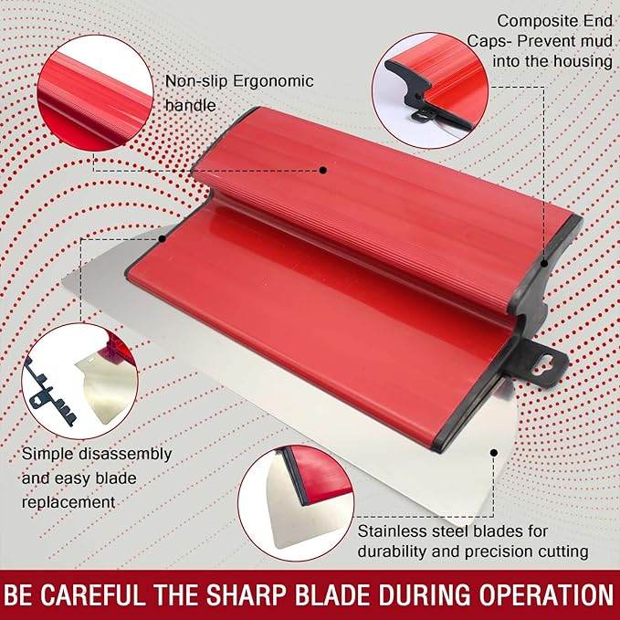 Drywall Skimming Blade 10 Inch, Smooth Finish, Precision 0.5mm European Stainless Steel Blade (Replaceable),Drywall Skimming Blade Tool for Drywall/Wallboard/Plasterboard