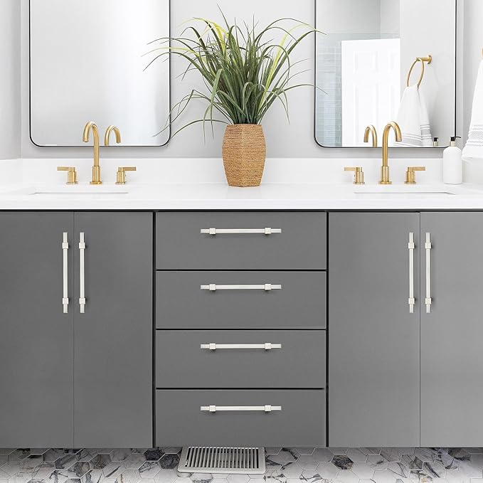 5 Pack Brushed Nickel Cabinet Handles - 5" Hole Center Cabinet Pulls Drawer Pulls Cabinet Hardware Kitchen Handles for Cabinets