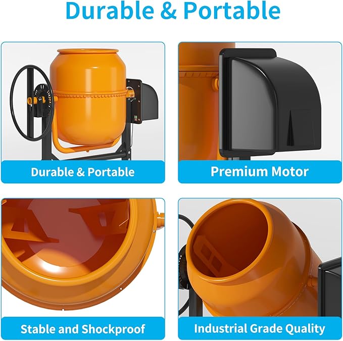 4.5 Cu.Ft. Electric Cement Mixer, 105L Dumb Portable Concrete Mixer with wheel&Stand,120V Mortar For Concreat,Mortar,Feeds and Seeds, Orange