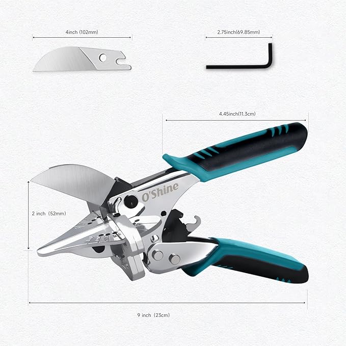 O?셎hine Ratchet Miter Shears for Angular Cutting Molding Crafting Wood, Quarter Round Cutting Tool, 45-135 Degree Multi Angle PVC Miter Shear Trim Cutter Hand Tool, An Extra Blade & Hex Key Included