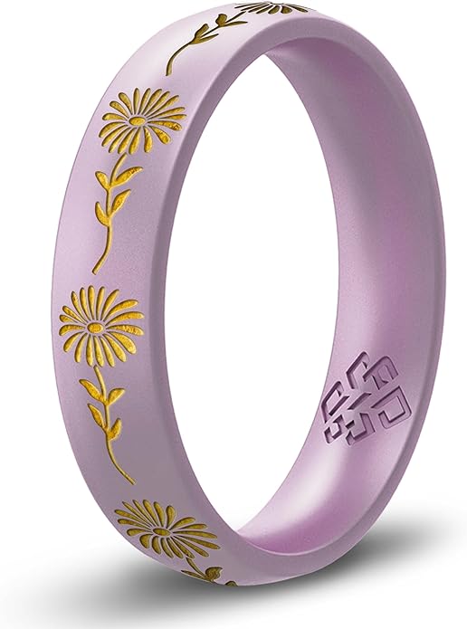 Knot Theory Birth Flower Silicone Ring for Women - 4mm Comfort Fit Wedding Band Engagement Ring