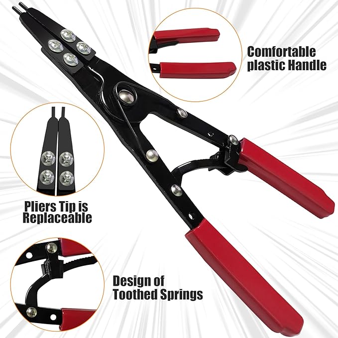 38700 Spindle Snap Ring Pliers Internal External, 10" Large Snap Ring Pliers Heavy Duty Circlip Pliers Car Repair Tools Kit for for Ford SD Uninstall Remove Tools with Ratchet Locking 2025 Upgraded