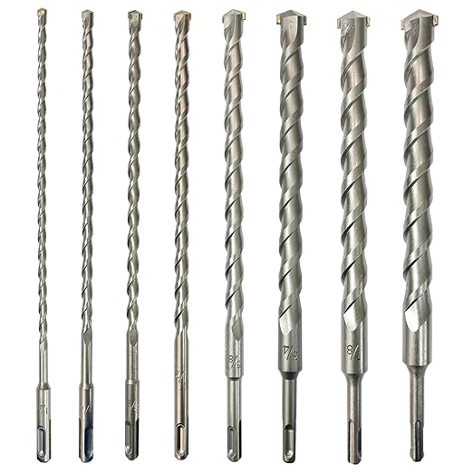 SDS Plus Drill Bits Set – 8pcs 12 Inch Concrete Masonry SDS Plus Drill Bit Set - Carbide Tipped - Rotary Hammer Drill Bits for Brick, Stone, Concrete