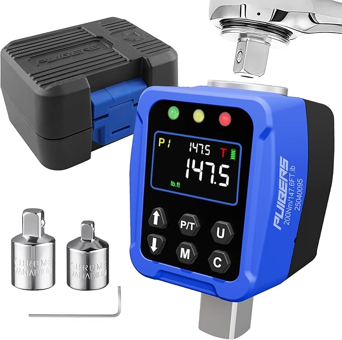 Digital Torque Adapter 1/2" Drive 7.3-147.5 Ft-lb / 10-200 Nm, Electronic Torque Wrench Converter with LCD Display 짹2% Accuracy, 1/4??& 3/8??Adapters for Car & Motorcycle Maintenance DIY Use