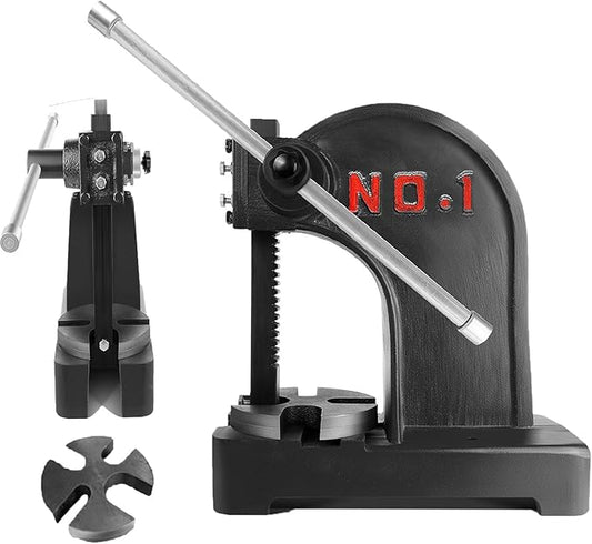 1 Ton Arbor Press with 3 Extra Drifts, Manual Arbor Press Reversible Ram, Heavy-duty Manual Desktop Arbor Press with Removable Steel Anvil 11.73" Height for Metal Cutting/Deforming (Black)