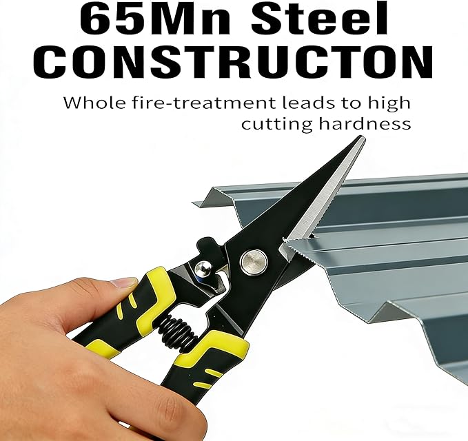 Aviation Tin Snips Set, 2-Piece 8 Inch Straight Cut & Left Cut Aviation Shears, Heavy Duty Metal Shears with Safety Lock for Sheet Metal, Thin Steel, Carpet and Packaging Belt Shearing