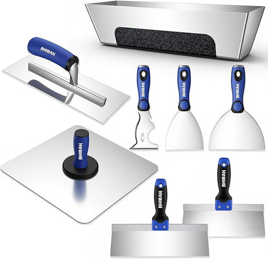 Drywall Hand Tools Kit, Putty Knife Set with Aluminum Hawk, Mud Pan, Flat Finishing Trowel, Multi-Fuctional Paniter Scraper