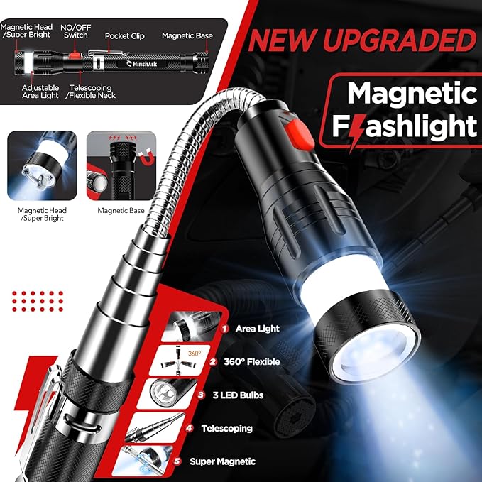 Hinshark Gifts for Men Extendable Telescoping Magnetic Pickup Tools, Valentines Day Gifts for Him, Anniversary Birthday Gift for Men Dad Husband Him, Mens Valentines Gift for Cool Gadgets Tools