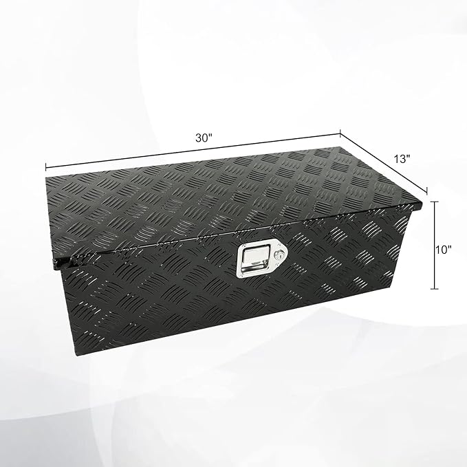 confote 30" Heavy Duty Aluminum Stripes Plated Tool Box Pick Up Truck Bed RV Trailer Toolbox Waterproof Square Storage Organizer with Side Handle, Lock with Keys -30"x 13"x 10"，Black