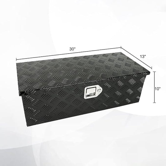 confote 30" Heavy Duty Aluminum Stripes Plated Tool Box Pick Up Truck Bed RV Trailer Toolbox Waterproof Square Storage Organizer with Side Handle, Lock with Keys -30"x 13"x 10"，Black