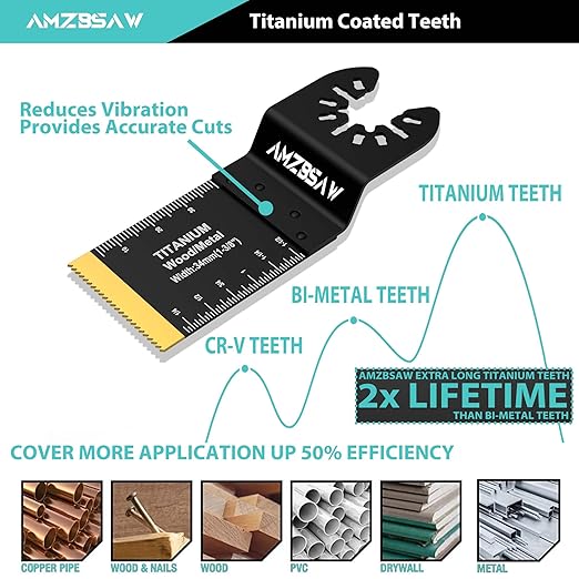 22PCS Titanium Oscillating Multitool Blades Metal Cutting, Universal Saw Blades for Metal Nails Hard Material and Wood Plastic, Multi Tool Blades Kits Fit Dewalt Bosch Milwaukee Ryobi