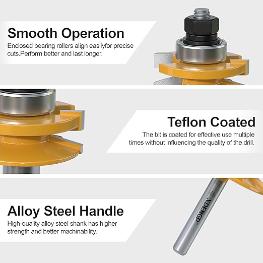 2PCS Bevel Style Rail and Stile Router Bits Set 1/4 Inch Shank, 3/8 Inch Cutting Depth, Up to 7/8 Inch Stock, Kitchen Cabinet Door Frame Shaper Cutters Raise Panel Making Router Bit Set