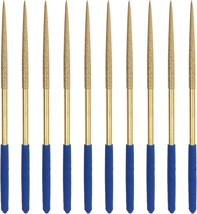 uxcell Diamond Needle File Set 3mm x 140mm, Round Files Titanium Coated Tools for Metal Wood Stone Glass, 10pcs