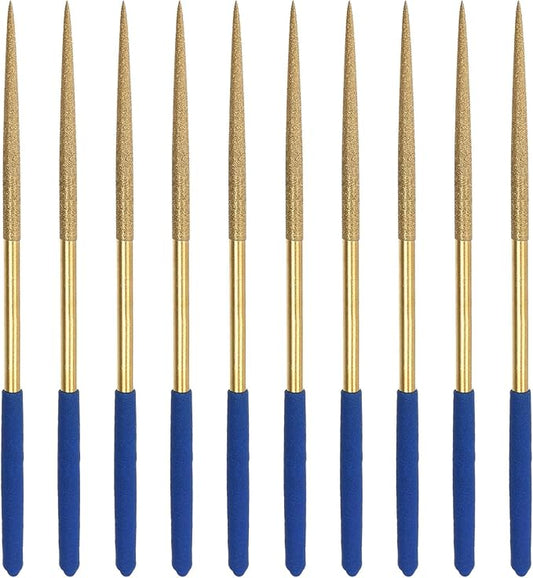 uxcell Diamond Needle File Set 3mm x 140mm, Round Files Titanium Coated Tools for Metal Wood Stone Glass, 10pcs