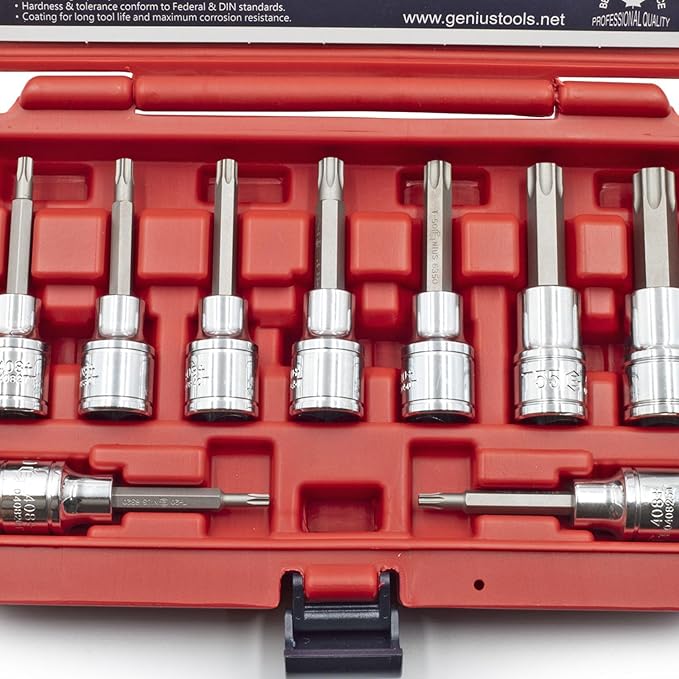 Genius Tools BS-409T 9 Piece 1/2" Dr. Star Bit Socket Set