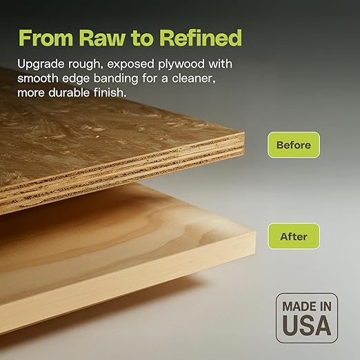 Edge Supply Maple Pre-Finished 3 in x 25 ft Roll with a Clear Lacquer UV Finish ??Pre-Glued Iron On Real Wood Veneer Edging ??Edge Banding Tape with Hot Melt Adhesive, Ideal for Furniture & DIY.