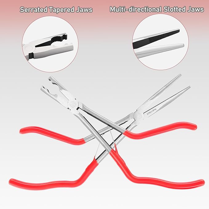 2-Piece Pistol Pliers Set, 11-Inch Long Nose And 10-Inch Long Handle Pistol Pliers, Can Be Used As Fishing Gear And To Hold Nuts And Fasteners, Easy To Work In Tight Spaces