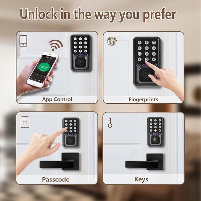 Smart Fingerprint Door Lock with Keypad, Keyless Entry Door Lock Deadbolt with Remote App Control, Voice Prompt, Auto Lock, 500+ User Capacity, IP55 Waterproof, Easy Installation, Type-C Port Charging