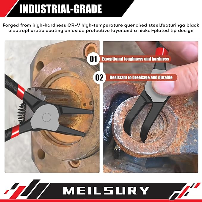 4-Piece Snap Ring Pliers Set ??Heavy-Duty 7-Inch Internal/External Circlip Pliers Kit with Storage Pouch for Retaining Ring Removal