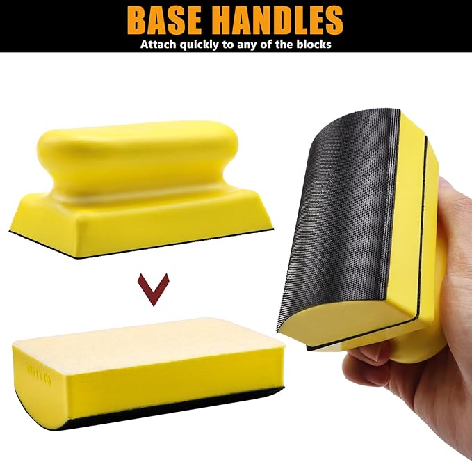 VIBRATITE 9 PCS Contoured Profile Hand Sanding Block, 4 Inch Hand Sander Block Interchangeable Assorted Convex & Concave Shapes with 45 Sheet Assortment Sandpaper for Auto Body, Woodworking, Furniture