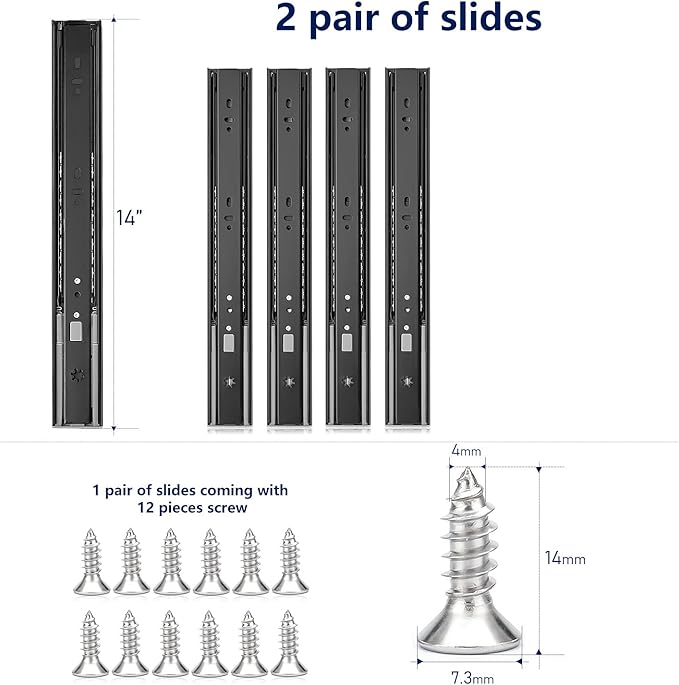 Ravinte 14 Inch Soft Close Drawer Slides 2 Pairs 4 Pack Black Full Extension Ball Bearing Drawer Glide Side Mount