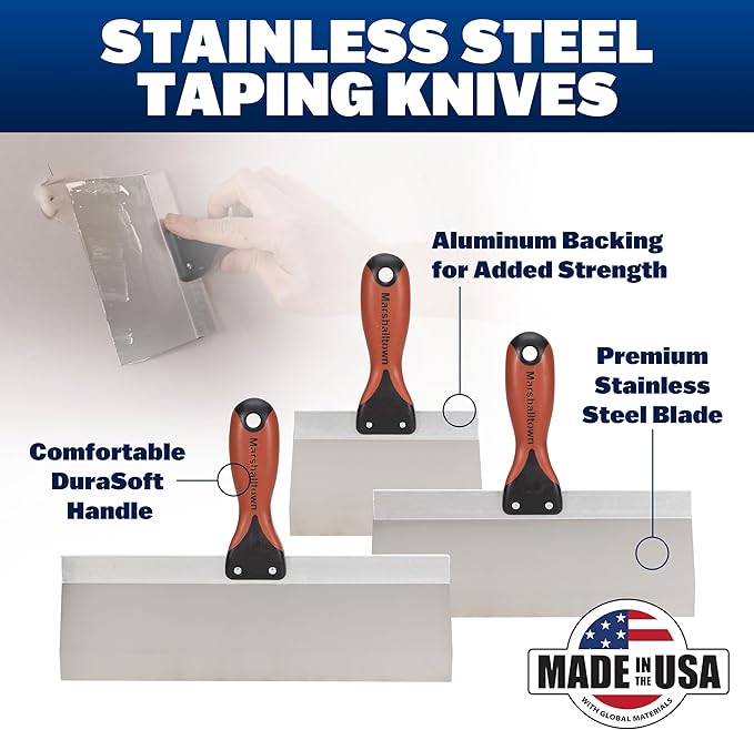 MARSHALLTOWN Drywall Taping Knife Set, 5-Piece Kit, 6-14 Inch Stainless Steel Blades, Made in the USA, DTKTP2