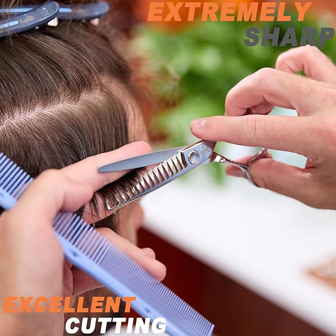 High-end Professional Hair Cut Thinning Scissors Hair Cutting Teeth Shears Barber Hairdressing Texturizing Scissor Extremely Very Sharp 6 Inch Stainless Steel Alloy For Men Women Salon& Home