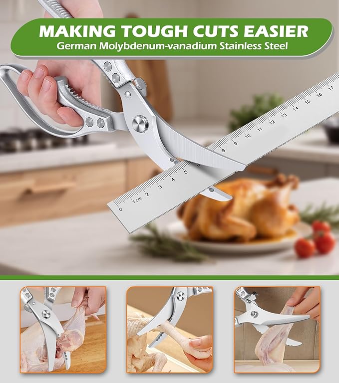 Heavy Duty Poultry Shears ??Luxury Kitchen Shears & Multipurpose Kitchen Scissors for Meat, Chicken, Fish & Vegetables, High Carbon Stainless Steel, Safety Lock, Dishwasher Safe