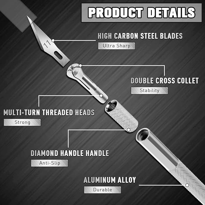 DIYSELF 2 Pack Exacto Knife Set for Crafting, Art & Leather - Precision Knife with 20 Blades #11(Sliver)
