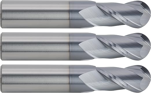 CME 3 pcs Micrograin Carbide End Mills, Ball Nose, TiAlN Coated, 3/4" Mill Diameter, 1 1/2" Length of Cut, 4" Overall Length, 2 Flute, Center Cutting