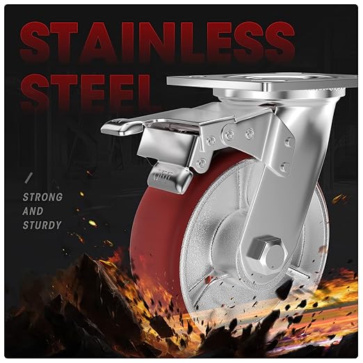 Casters Set of 4 Heavy Duty 6 inch with Brakes 2 and Fixed - ASRINIEY Locking Casters with Quiet Polyurethane on Steel Wheels, Swivel Plate Industrial Caster for Tool Box Trolley Workbench, 5000 lbs