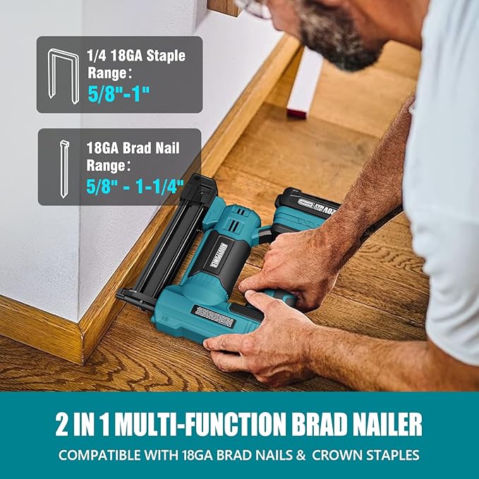 ALLOYPOWER 2 in 1 Cordless Brad Nailer/Electric Stapler with 2.0Ah Battery and Charger,1000pcs Nails and 500pcs Staples Included for Home Improvement & Woodworking