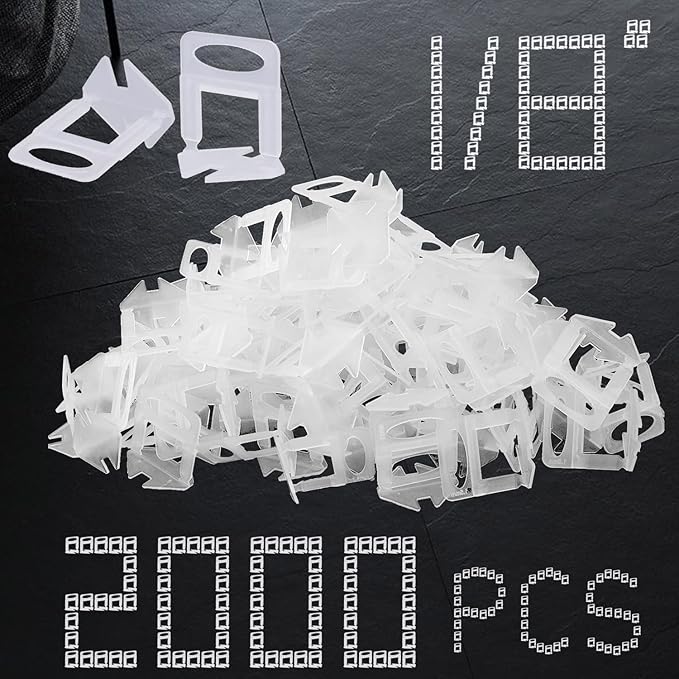Tile Leveling System Clips 1/8" 2000 Piece 3.0mm Tile Leveler Clips DIY Tile Spacers Tile Leveling Clips for Professional Ceramic Tile and Stone Installation