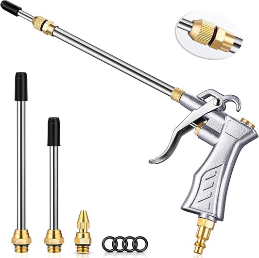 JASTIND Industrial Air Blow Gun with Brass Adjustable Nozzle, 8-14 Inch & 2 Steel Air Flow Extensions, High Volume Air Tool Dust Blower Gun for Air Compressor Attachments