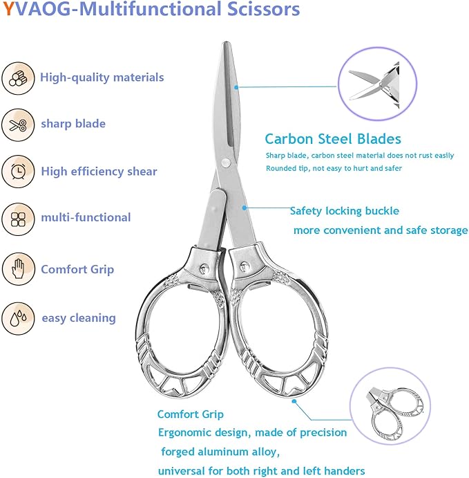 Mini Folding Scissors, Safe Portable Travel Mini Scissors, Stainless Steel Retractable Small Scissors for Home Office, 2 Piece Set (Silver-A)