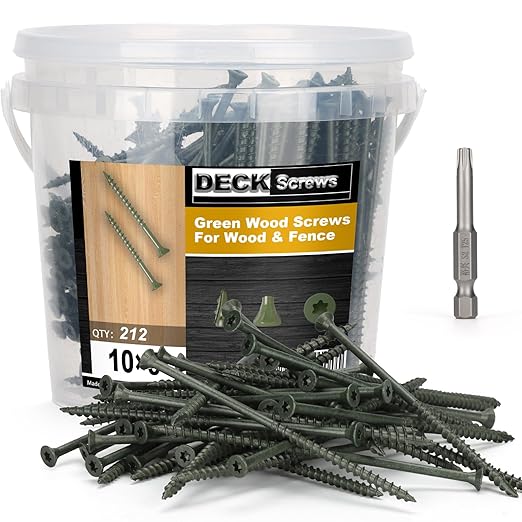 Deck Screws #10 x 5?쇺? T25 Star Torx Drive Flat Head Wood Screws, Green, 5lb