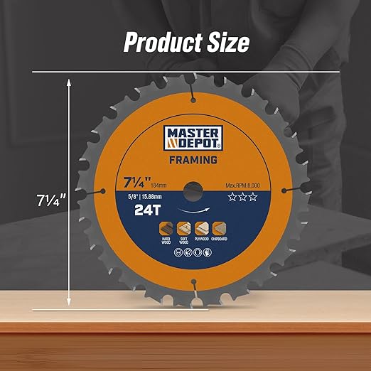 7-1/4 Inch Circular Saw Blade Set, 24T & 40T & 60T Woodworking Saw Blades for Framing & Finish & Fine Finish, Carbide-Tipped ATB, Thin Kerf (6-Pack)