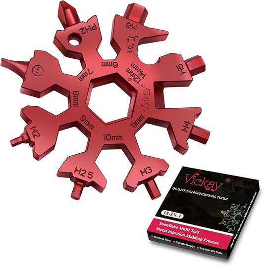 Vickay 18 in 1 Snowflake Multi Tool, Phillips Flat Screwdriver Kit/Wrench/Bottle Opener, EDC Camping Gear, Gifts for Men (Red)