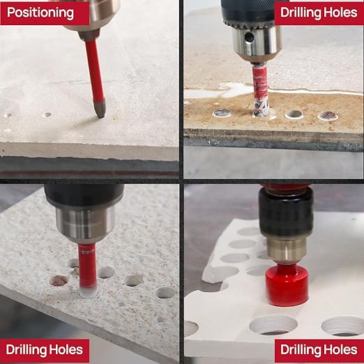 FOCSTOL Diamond Core Drill Bit Set - 8pcs (6/8/10/20/35mm+20mm Finger Milling Bit+35mm Beveling Chamfer Bit+6mm Carbide Drill Bit) Diamond Hole Saw Kit for Porcelain Ceramic Tile Marble Granite