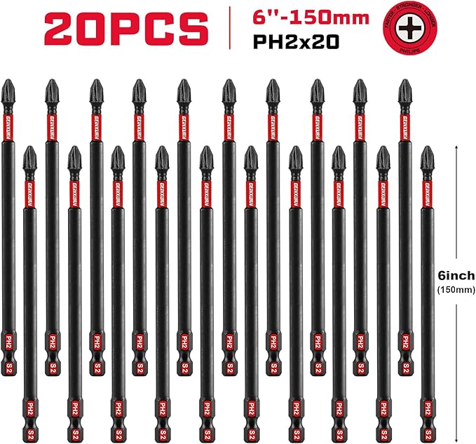 Impact Tough #2 Phillips 6 in. Insert Driver Bits,20Pack Bulk PH2 Screwdriver Bits Set