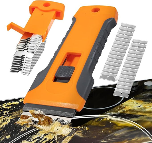 WRAPXPERT Razor Blade Scraper, Razor Scraper Tool with 30pcs Extra Blades for Glass, Window Scraper, Glass Scraper, Blade Razor Retractable for Removing Glue, Paint, Stickers, Labels