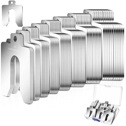Shimeyao 80 Pcs Size D 5" x 5" Stainless Steel Slotted Shims Kit Metal Shims Stock for Leveling Assortment with Storage Box for Machinist Motor Door Shop Kit Replacement Pack